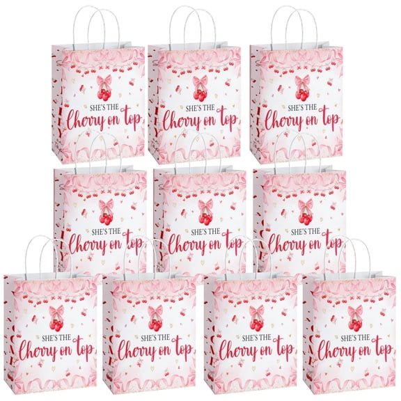 She's the Cherry on Top Party Paper Gift Bags, 20 Pcs Pink Party Favor Bags with Handles for Party Decorations