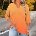 thumbnail image 3 of Scyoekwg 3/4 Sleeve T Shirts for Women Summer Gradient Top Plus Size Front Cutout Three-Quarter Sleeve T-Shirt Trendy Clothes V-Neck Dressy Casual Loose Fit Top Orange ,XXXXL, 3 of 7