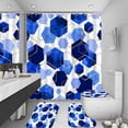 thumbnail image 3 of Blue Bathroom Curtain Set, 4Pcs Modern Art Geometric Shower Curtain with 12 Hooks, Waterproof, Blackout, 70.8' L x 70.8' W, 3 of 7