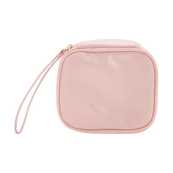 Unique Bargains 1 Pc Portable Square Shaped Makeup Bag for Travel Pink PU