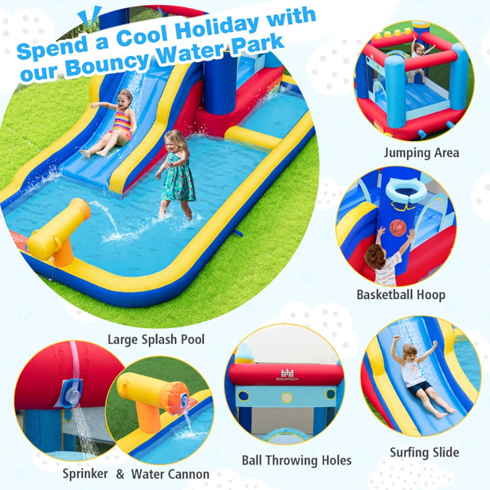 Aimee Lii Inflatable Water Slide Bounce House with 680W Blower and 2 Pools, Kids Water Park Bounce House