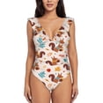 thumbnail image 2 of Yiaed Forest Squirrel Nuts Print Women's Ruffled One Piece Swimsuit V Neck Swimwear Slimming Monokini for Woman-XX-Large, 2 of 8