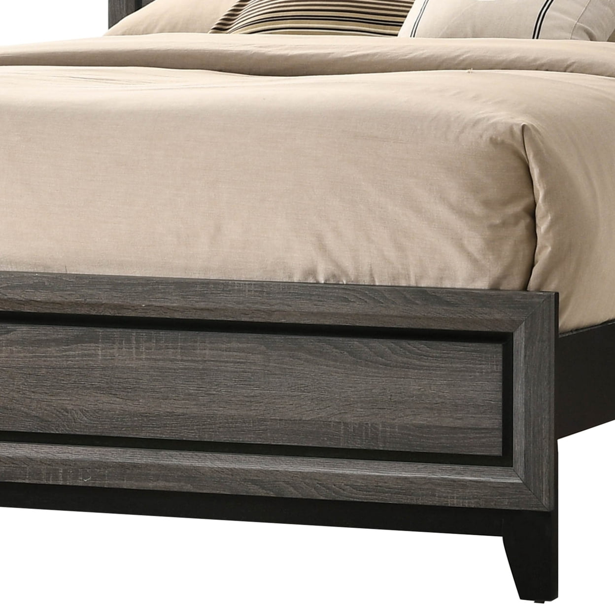 Grooved Panel Contemporary Eastern King Bed with Tapered Legs, Gray- Saltoro Sherpi