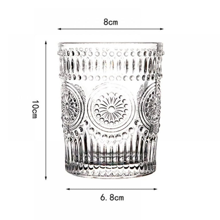 Iridescent Embossed Drinking Glass Gold Rim Water Glass Baroque Clear  Crystal Unleaded Wine Milk Juice Coffee Glass ,8.8fl.oz/11.5fl.oz（Clear  Small）