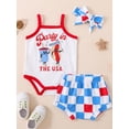 thumbnail image 2 of Bagilaanoe 4th of July Clothes for Newborn Baby Girls Sleeveless Letter Print Romper Tops + Checkerboard Shorts + Headband 3M 6M 9M 12M Infant Independence Day Outfits 3pcs Short Pants Set, 2 of 9