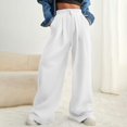 thumbnail image 2 of ibuvkizy Sweatpants Women Clearance! Wide Leg Sweatpants for Women Trendy Fashion High Waisted Drawstring Loose Long Pants with Pockets White,L, 2 of 8