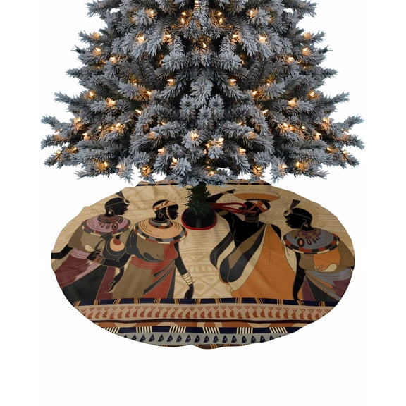 African Black Women Christmas Tree Skirt 36 Inches Large Christmas Skirt Tree, Brown Beige Ethnic Modern Geometric Tree Skirt Christmas Decorations for Fireplace Party Holidays Indoor Outdoor