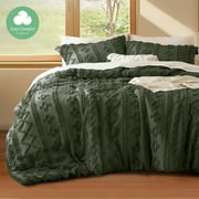 Cozy Comfort Tufted Boho Comforter Set, 3 Pieces Farmhouse Shabby Chic Embroidery Bed Set, Soft Jacquard Comforter for All Seasons,Full,Bronze Green