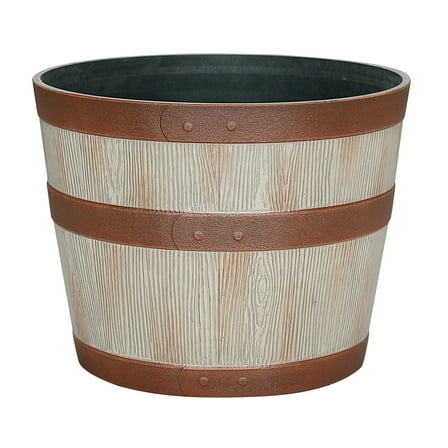 Better Homes & Gardens 12.9" x 12.9" x 10" Whiskey Barrel Light Brown 100% Recycled Resin Planter