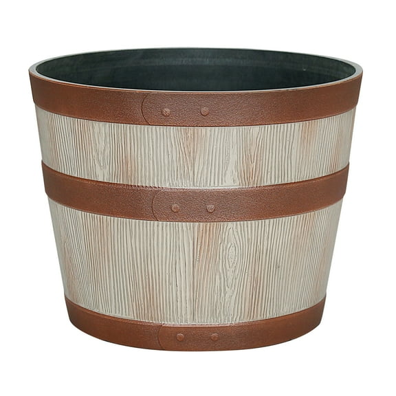 Better Homes & Gardens 12.9" x 12.9" x 10" Whiskey Barrel Light Brown 100% Recycled Resin Planter