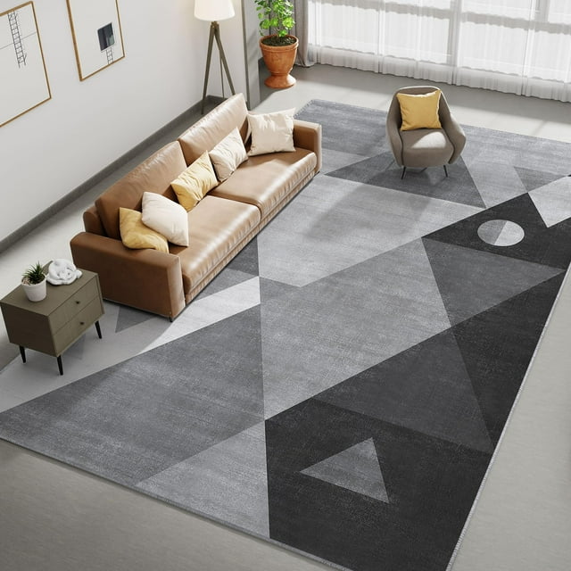 Alfombra Homfine, lavable, moderna, geométrica, 150 x 210 cm, color gris