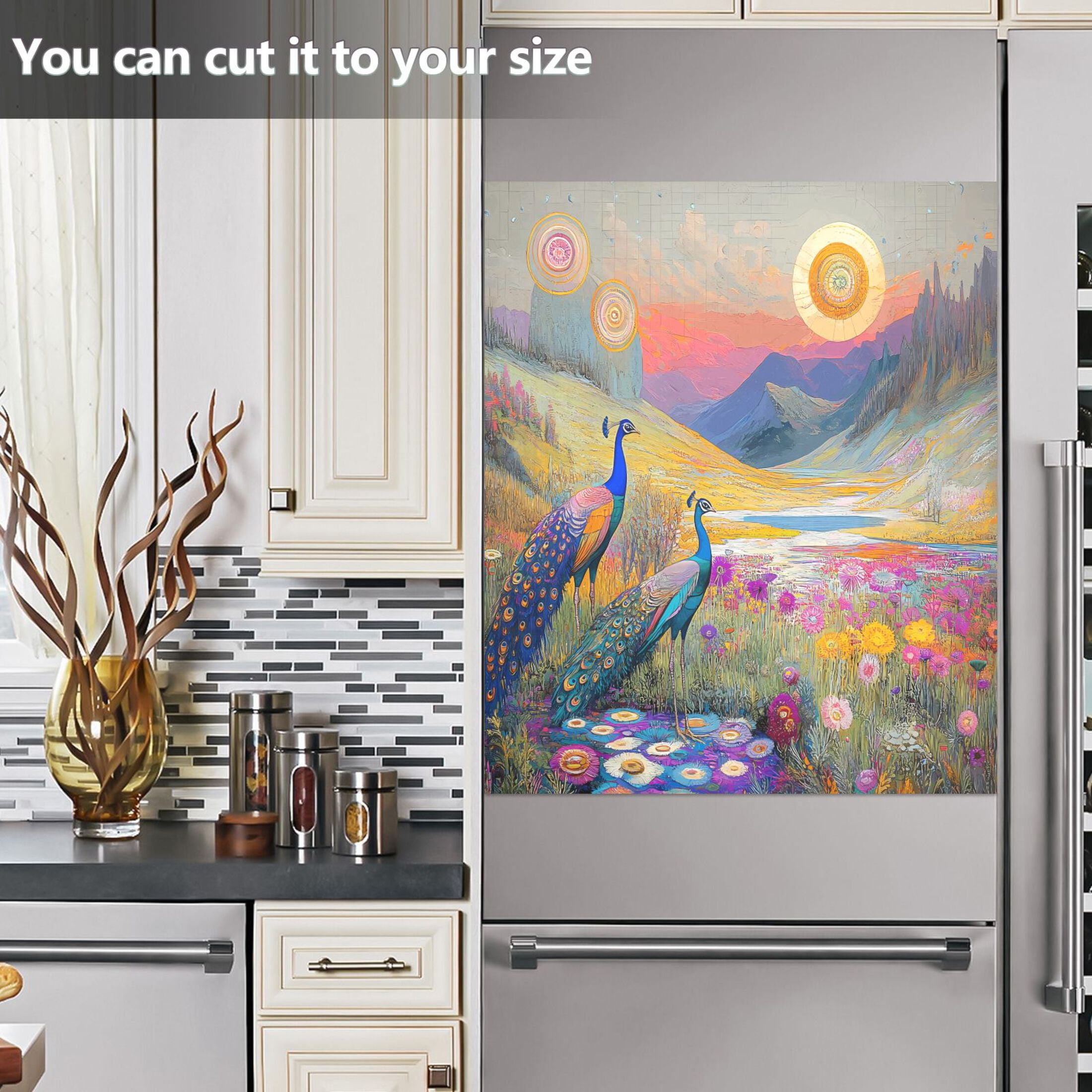 Dishwasher Magnet Cover Magnetic Fridge Door Cover Home Kitchen Decor Peacocks in Alpine Meadow 23"x 26"