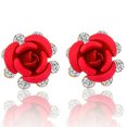 thumbnail image 1 of Trayknick Boucles d'Oreilles Mode Femme Rose Fleur Strass Incrustées Bijoux Cadeau Bleu Profond, 1 of 13
