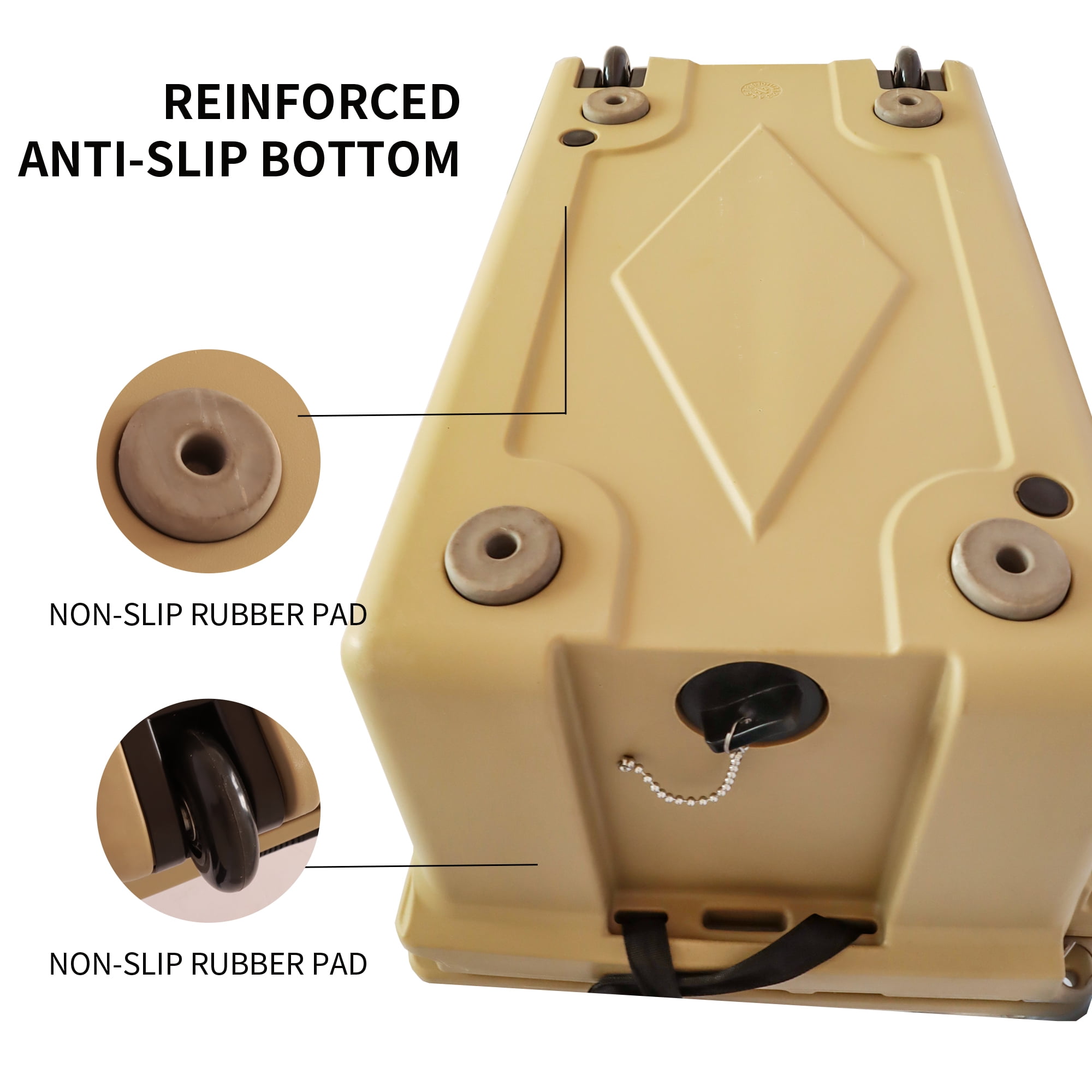 GDF Studio 65 QT Rotomolded Ice Cooler with Wheels, Heavy-Duty Camping & Fishing Ice Chest, Khaki