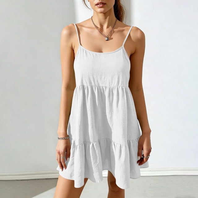 TaTaai Women's Summer Spring Casual Solid Color Sleeveless Backless Dress with Adjustable Spaghetti Straps Gift