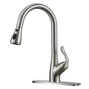 Single Handle Pull Down Sprayer Kitchen Faucet, Brushed Nickel Kitchen Sink Faucets Stainless Steel High arc with Pressure Booster Deck Plate