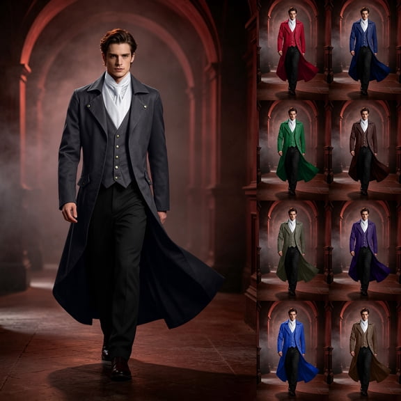 Men's Gothic Steampunk Tailcoat Victorian Long Frock Coat Halloween Costume Jacket