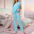 thumbnail image 2 of Bibifish Womens Pajama Sets Cartoon Character Printed Ruffle Sleeve Sleepwear Sets Ruffle Sleeve Top With Pants Funny Letter Nightwear Sets, 2 of 9