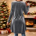 thumbnail image 6 of Karymi Solid Velvet Tunic Womens Tops, Crew Neck Half Button Long Sleeve Loose A-line Hem Pullover, 6 of 7