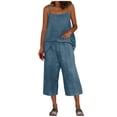 thumbnail image 6 of Cagogo Women V Neck Sleeveless Tank Top Wide Leg Pants Two Piece Set Casual Summer Outfits Loose Fit Tops Comfy Pants Matching Lounge Sets Tracksuits Travel Airport Clothes, Light Blue S, 6 of 8