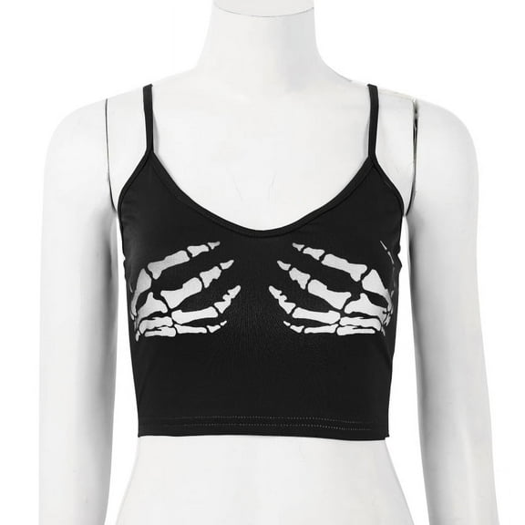 TINYSOME Women Spaghetti Strap Crop Top Gothic Skeleton Hand Print Sleeveless Camisole