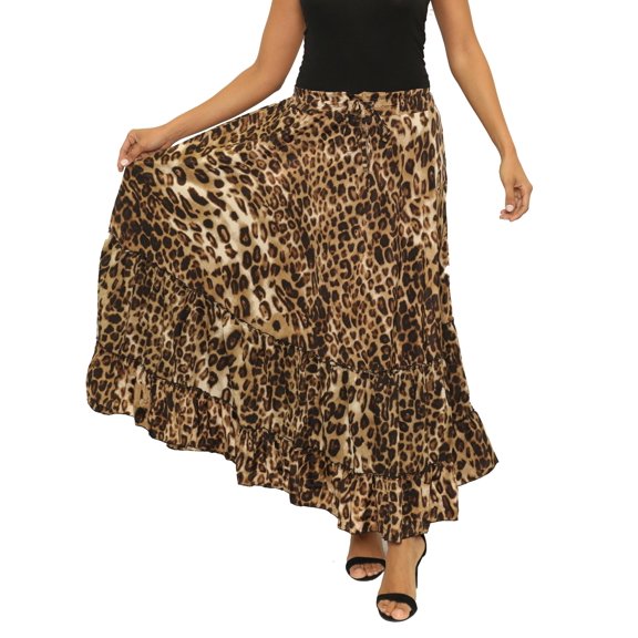 Women's Elastic Waist Adjustable Drawstring Waist Ruffle Hem Skirt