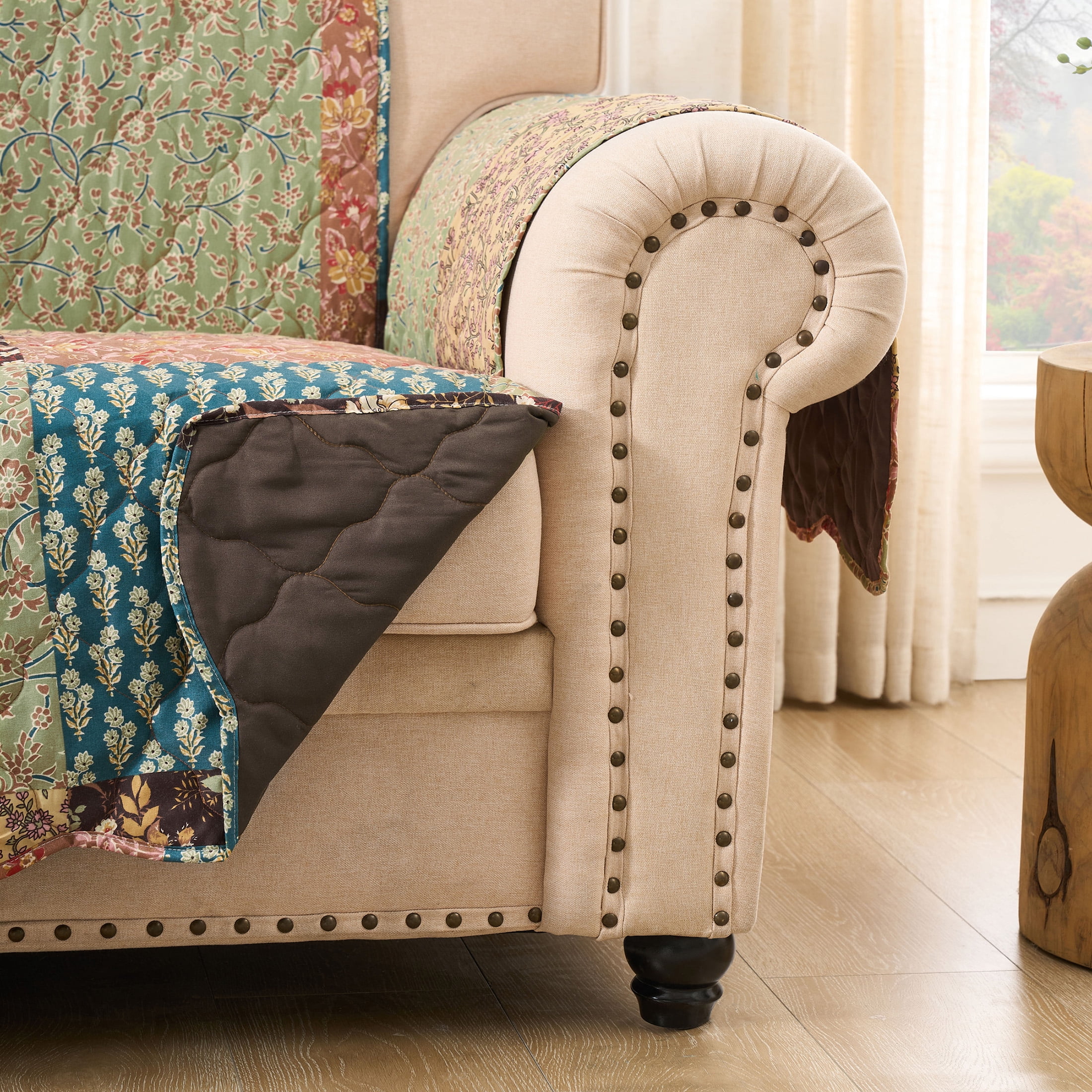 Greenland Home Fashions Hazel Floral Patchwork Print Reversible Slipcover/Furniture Protector, Armchair