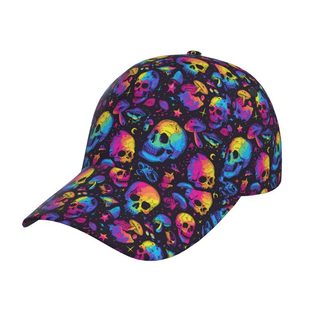 Balery mushroom rainbow color Skull Gorra de béisbol de tamaño ajustable para correr, entrenar y actividades al aire libre. Gorra de papá para todas las estaciones.