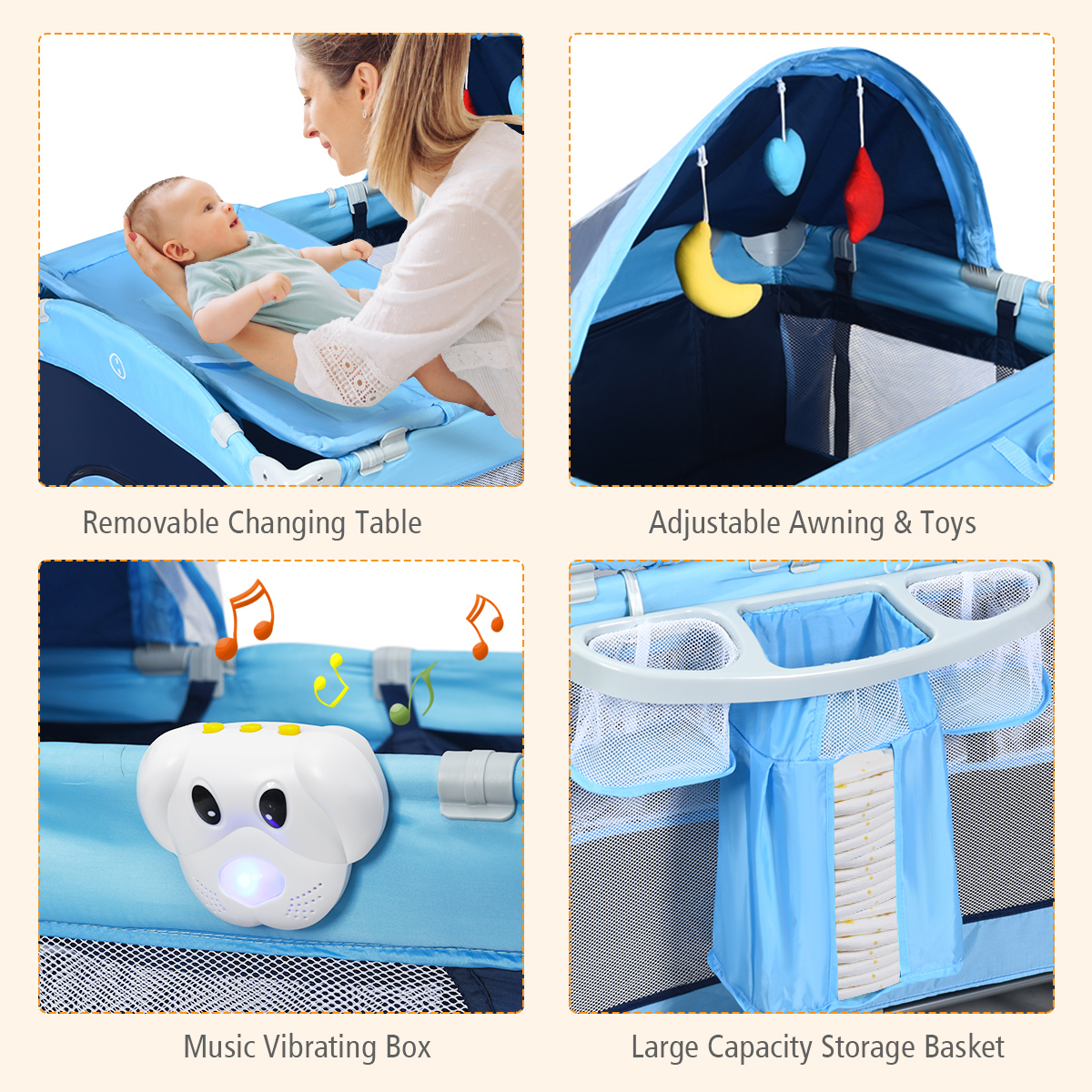 Costway Foldable Baby Crib Playpen with Bassinet and Mosquito Net photo 8