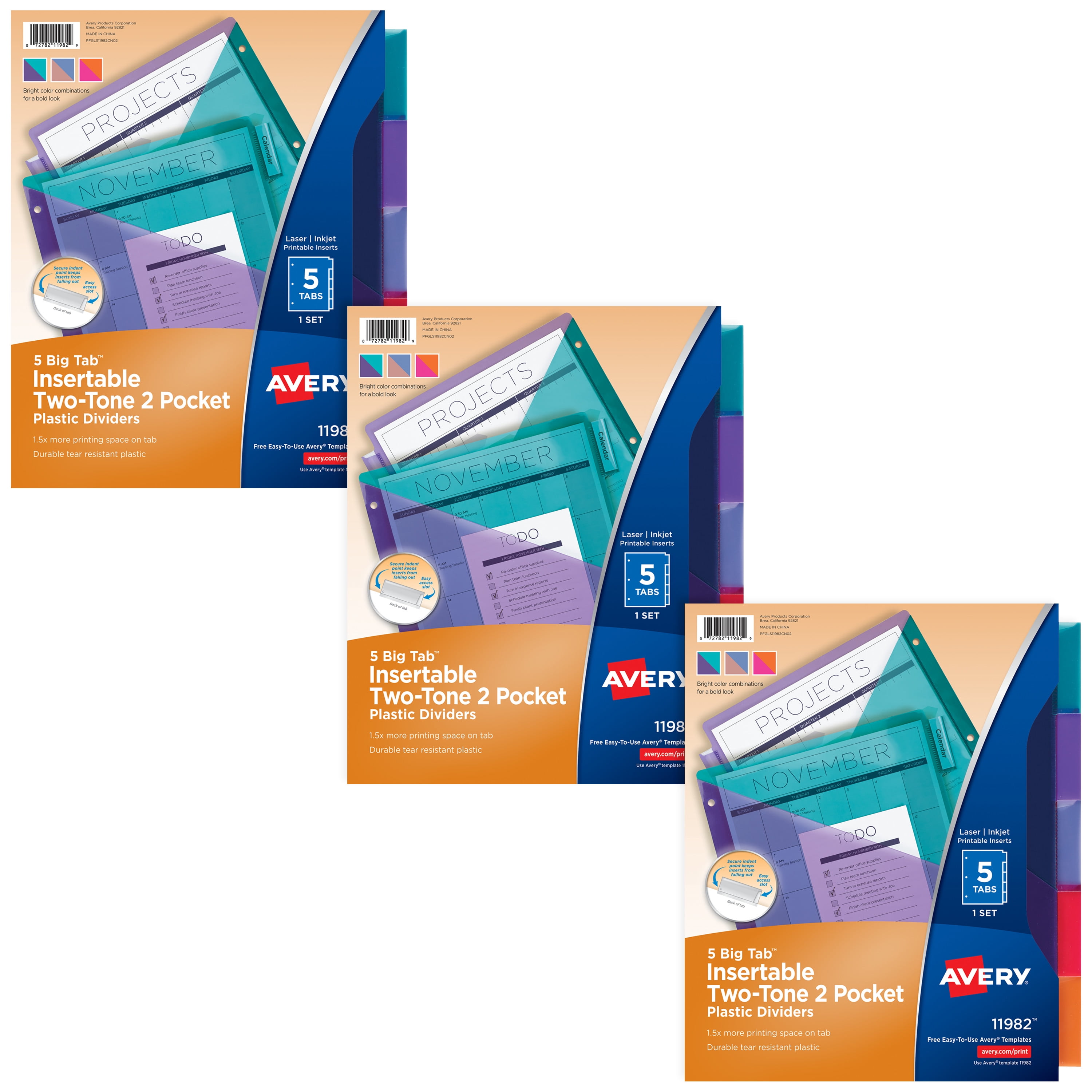 Avery Big Tab Insertable 2 Pocket Dividers for 3 Ring Binders, 5-Tab Sets, Two-Tone Multicolor, 3 Sets (34773)