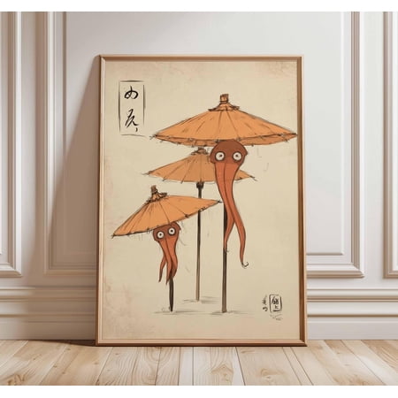 Japanese Yokai Karakasa Obake Umbrella Ghost Folklore Mythology Artwork, Unframed Paper Poster 8x10in