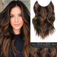 thumbnail image 1 of BUPPLER Halo Hair Extensions 16 Inch Invisible Wire Hair Extensions Adjustable Long Wavy Hair Extensions Synthetic Upgrade 4 Secure Clips in Hairpieces 16 Inch, Dark Brown Blend Medium Brown, 1 of 3