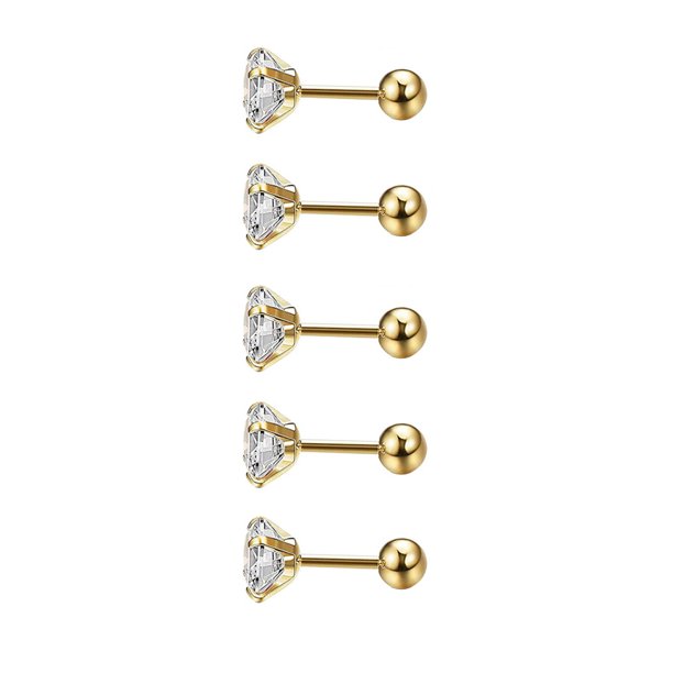 Pendientes de 5 piezas, pernos de cristal chapados en perno, accesorios de joyería geométrica, decoraciones de cartílago, moda para mujeres y Ropa, zapatos y accesorios Miscelánea dorado 0.8*6*3mm Qarigey AP009679-23B