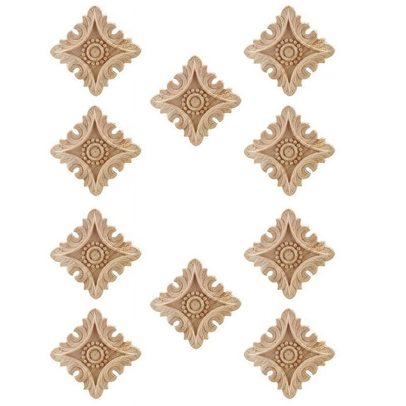 10X Vintage Unpainted Wood Carved Corner Onlay Applique Frame Background Wall Cabinet Door Decoration