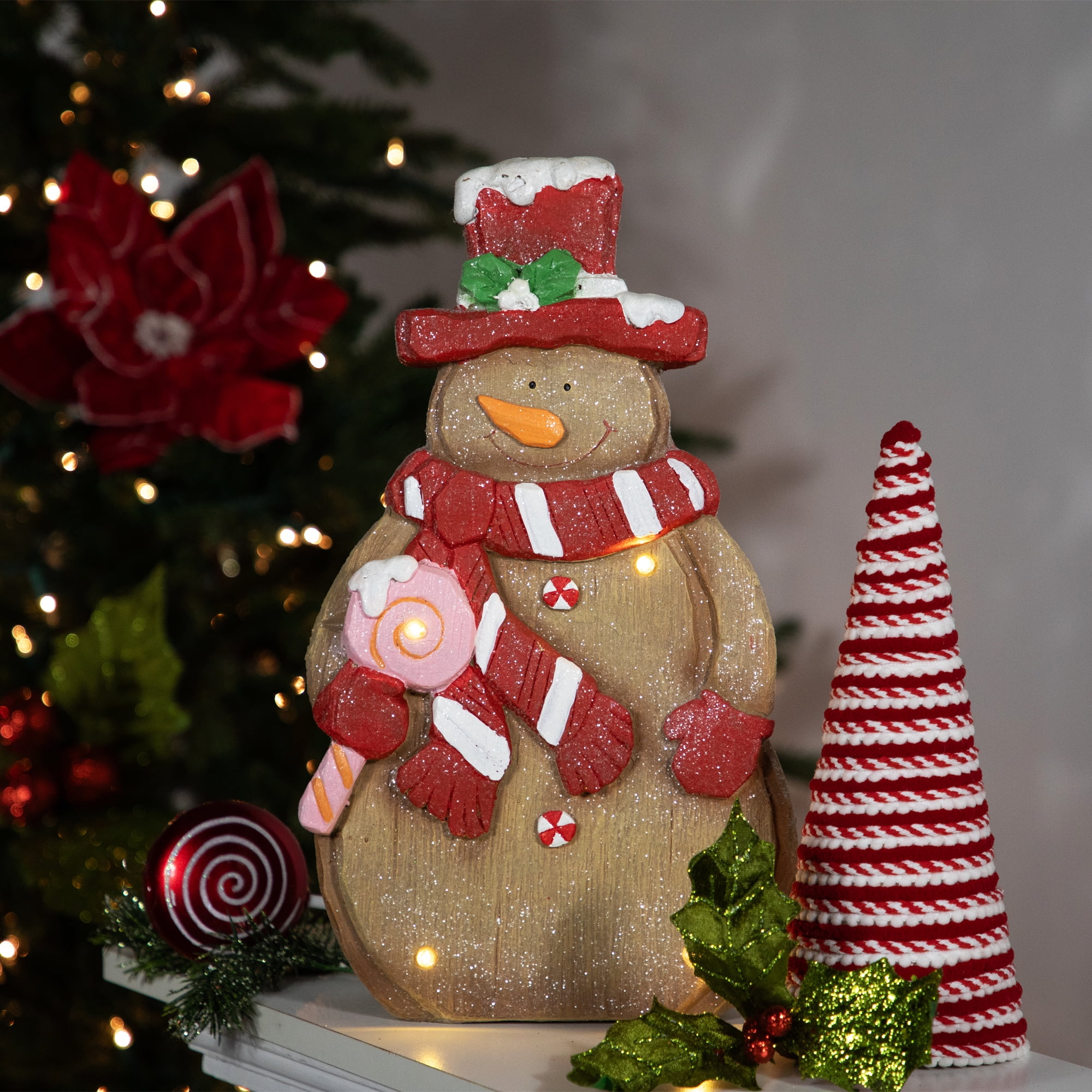 Northlight LED Lighted Gingerbread Snowman with Lollipop Christmas Figure - 15.5"