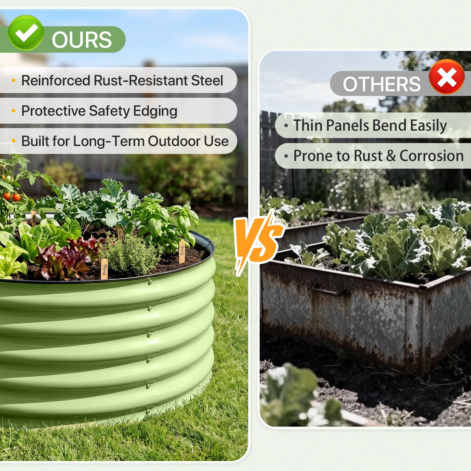 EAGLE PEAK 42'' Round 17'' Tall Raised Garden Bed Planter, Galvanized Metal Raised Bed Kit for Vegetables, Flowers, Herbs, Olive Green