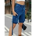 thumbnail image 5 of Women'S Y2K Baggy with Multi Pockets Bermuda Wide Leg Knee Length Long Jean Shorts Streetwear Jorts Dark Blue M, 5 of 9