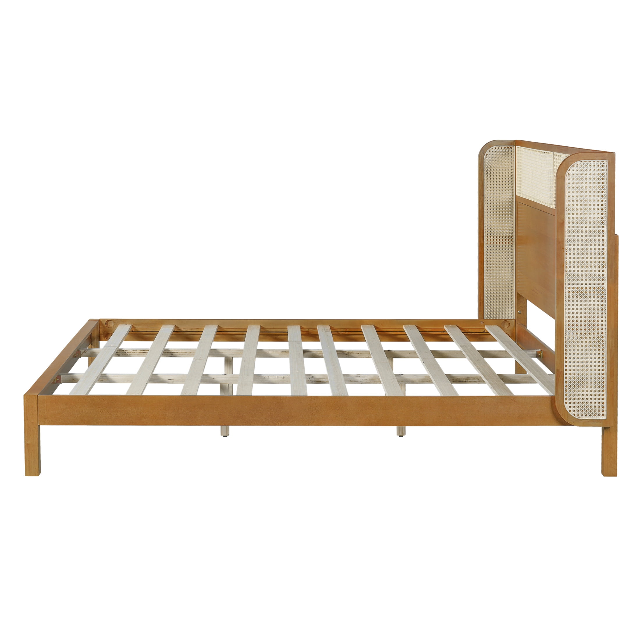 Christopher Knight Home King Platform Bed with Rattan Headboard, Solid Wood Frame, Natural Finish, King Size
