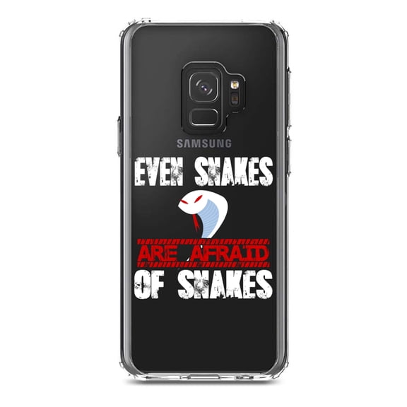 DistinctInk Clear Shockproof Hybrid Case for Samsung Galaxy S9 (5.8" Screen) - TPU Bumper Acrylic Back Tempered Glass Screen Protector - Even Snakes are Afraid of Snakes