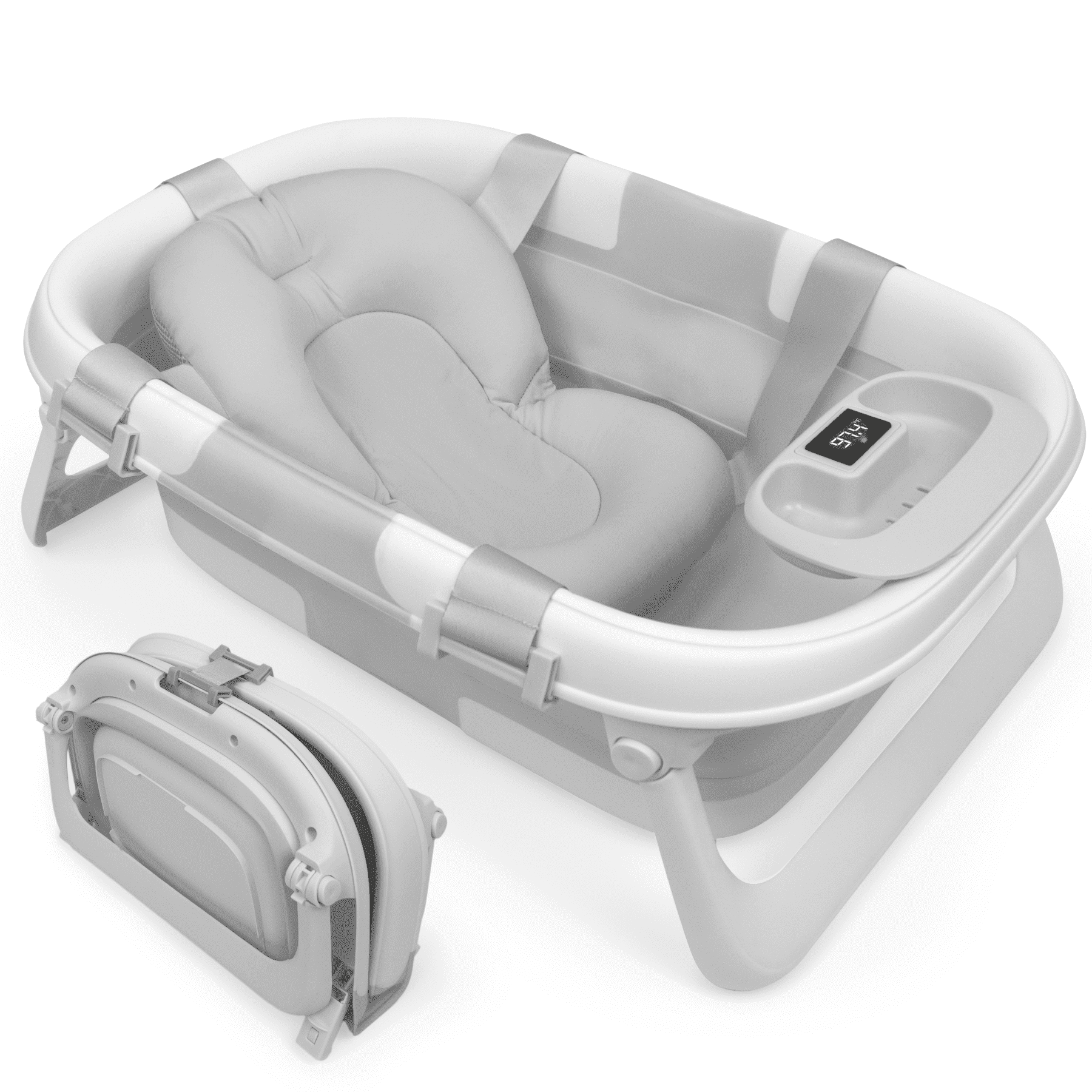 Jool Baby Fold ‘n Store Baby Bathtub with Built-In Thermometer, 3-Stage Collapsible Baby Bath Tub, Gray