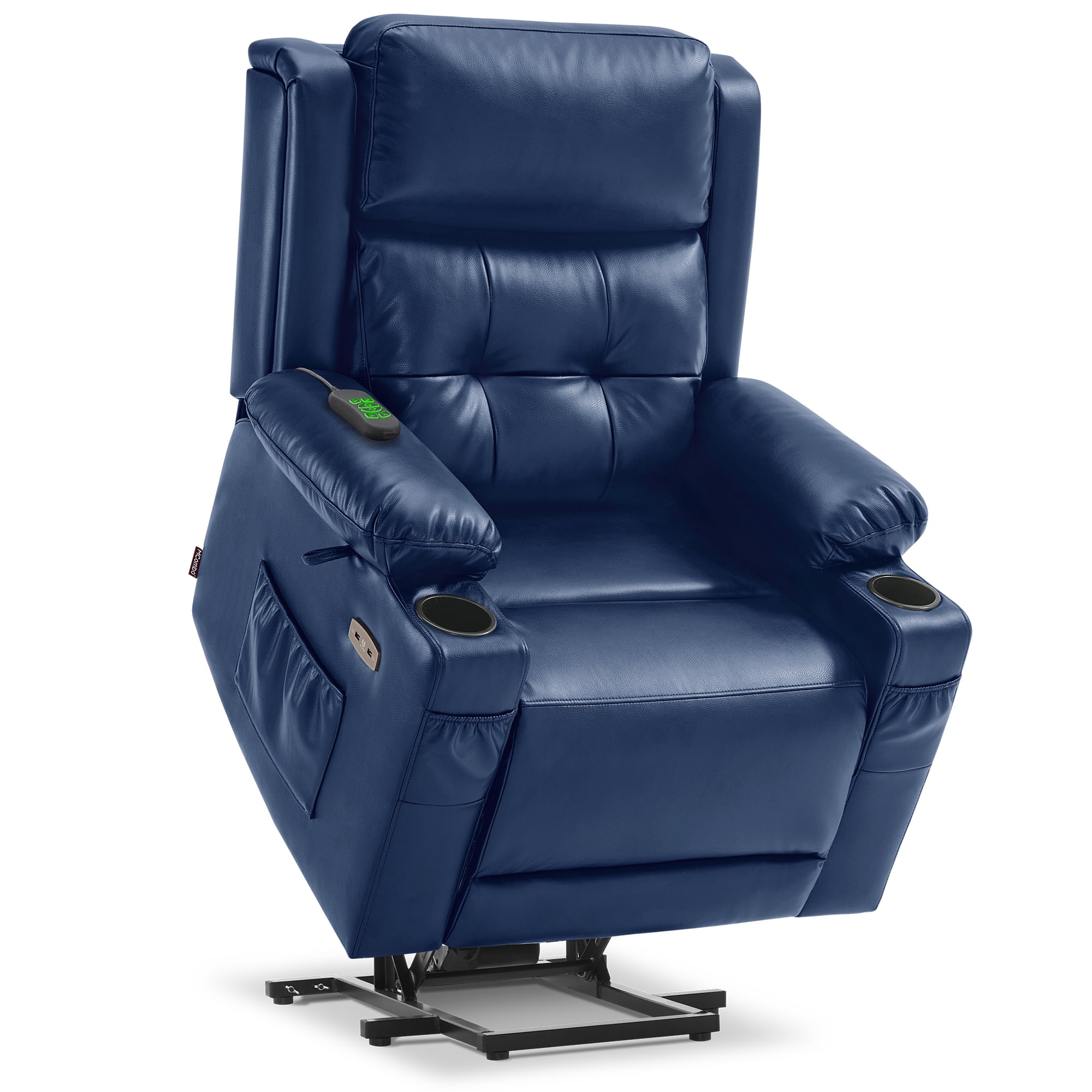 MCombo Lay Flat Triple Motor Power Lift Recliner Chair, Adjustable Headrest, Faux Leather(Blue)