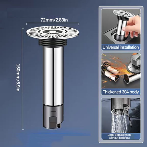 Yunuuuoa Stainless Steel Floor Drain Anti-Clog Deep Water Seal Odor Proof Bathroom Shower Sink Sewer Drainage Rustproof Easy Install Home Improvement