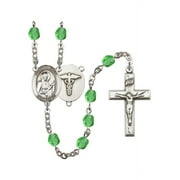 St. Camillus of Lellis / Nurse Silver-Plated Rosary 6mm August Green Fire Polished Beads Crucifix Size 1 3/8 x 3/4 medal
