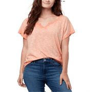 William Rast Women's Split Neck Raglan Sleeve T-Shirt Orange Size Small