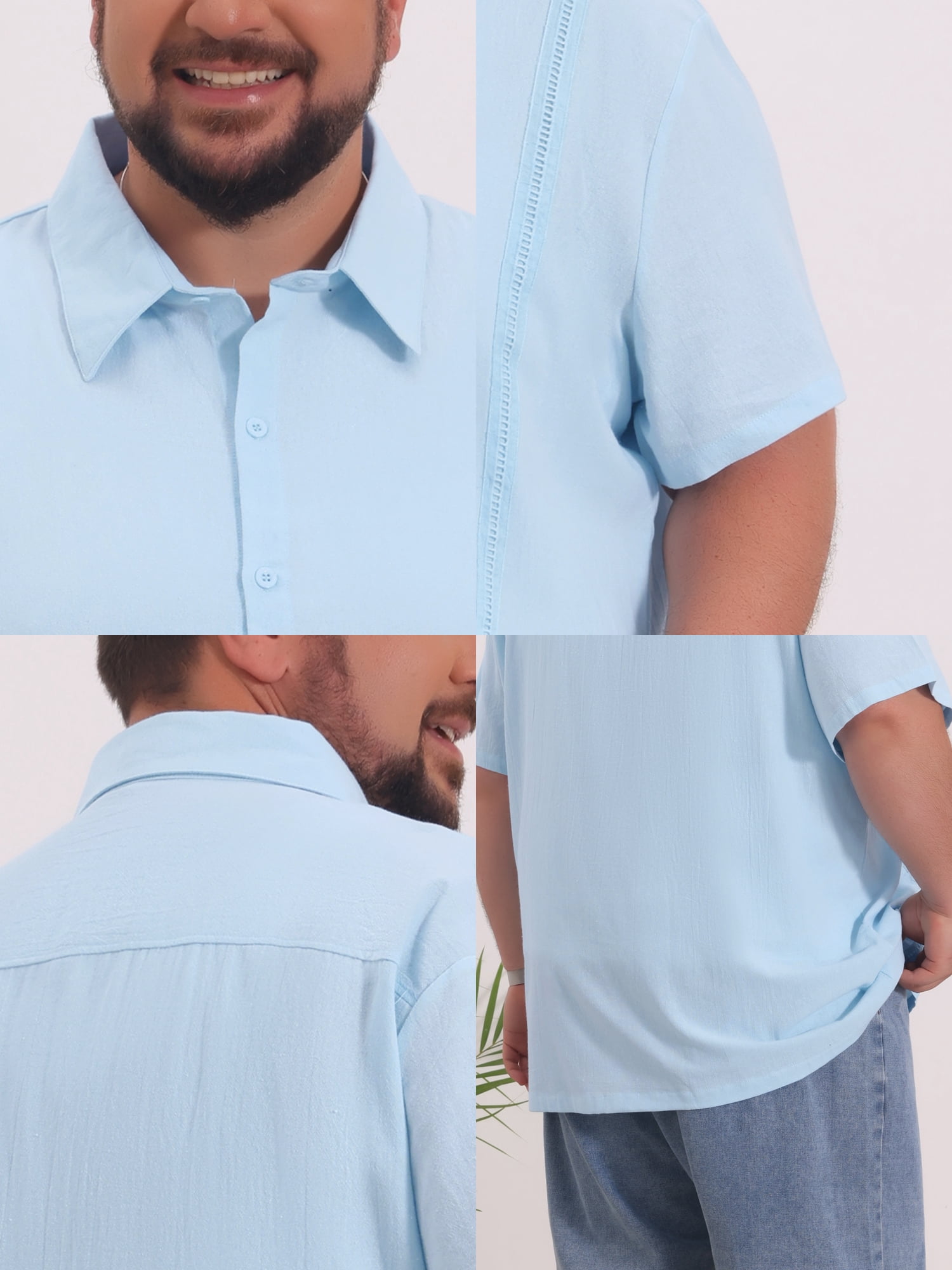DARING DIVA Men's Big Tall Summer Casual Short Sleeve Button Down Shirts 3XL Light Blue