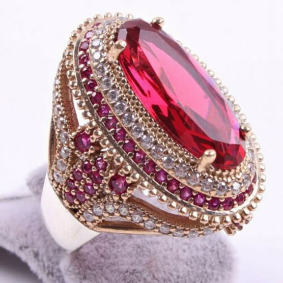 Women's Luxury Double Color Red Topaz Exaggerated Ring