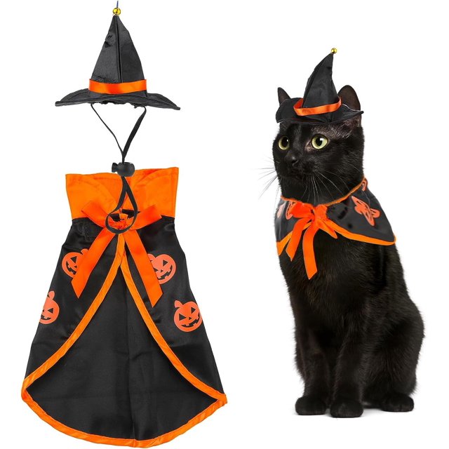 (Con sombrero)Disfraz de Halloween para mascotas,Disfraz de mascota de Halloween,Capa de Halloween para mascotas,Disfraz de perro gato,Para fiesta de Halloween de cachorro de gato,Disfraz de fiesta