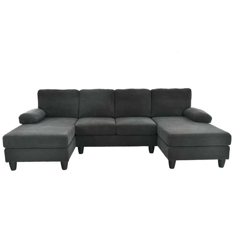 Upholstered U-Shaped Sectional Sofa, Deep Seat Sofa Couch with Dual Chaise, Plush Armrests, Modular Sofa for Living Room Apartment