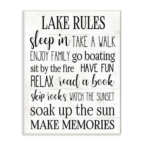 Stupell Industries Motivational Lake Rules Sign Text Styles Black White Graphic Art Unframed Art Print Wall Art, 13x19, by Daphne Polselli