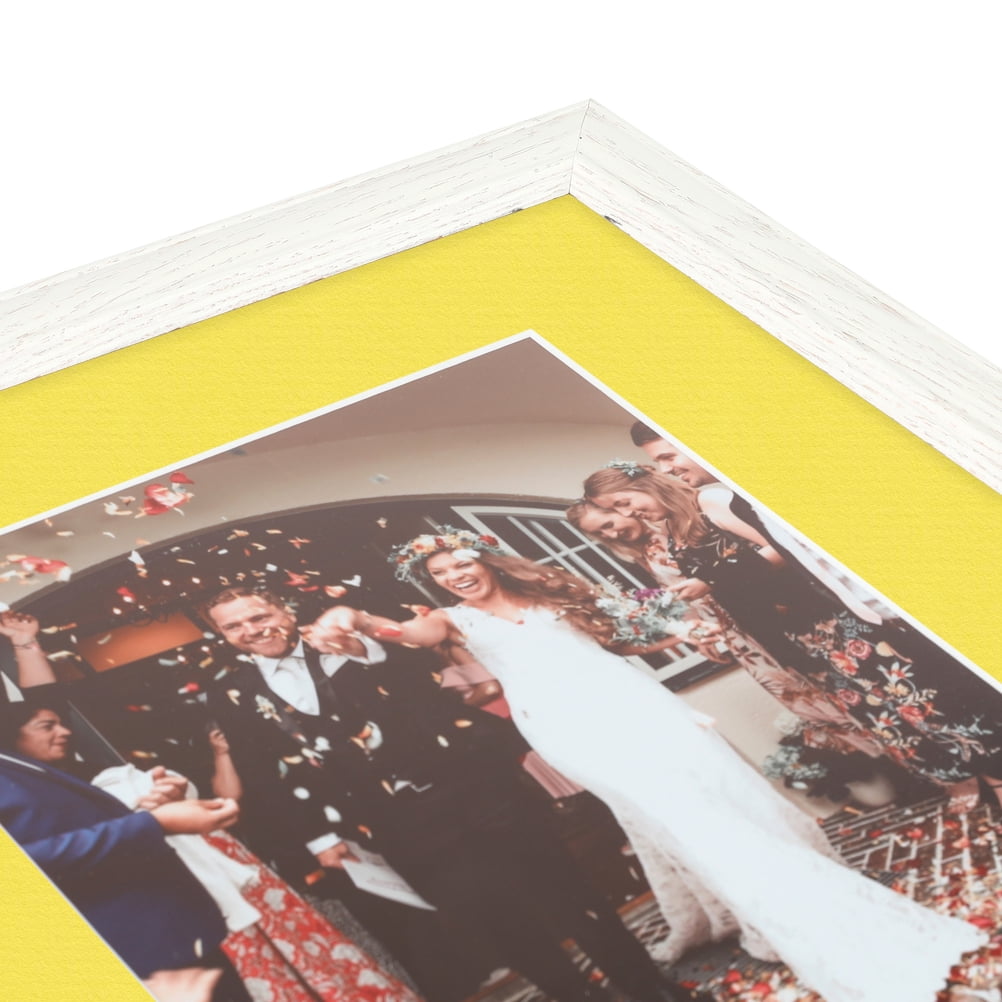 ArtToFrames 22x28" Matted Picture Frame with 18x24" Single Mat Photo Opening Framed in 1.25" Off White Wash on Ash and 2" Canary Mat (FWM-4098-22x28)